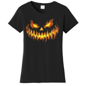 Scary Pumpkin Face Halloween Jack O Lantern Trick Treat Women's T-Shirt