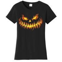 Scary Pumpkin Face Halloween Jack O Lantern Trick Treat Women's T-Shirt