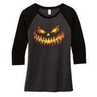 Scary Pumpkin Face Halloween Jack O Lantern Trick Treat Women's Tri-Blend 3/4-Sleeve Raglan Shirt