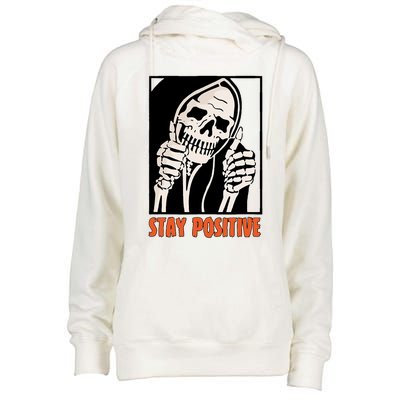 Stay Positive Funny Skeleton Thumbs Up Spooky Halloween Womens Funnel Neck Pullover Hood