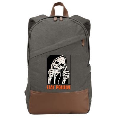 Stay Positive Funny Skeleton Thumbs Up Spooky Halloween Cotton Canvas Backpack