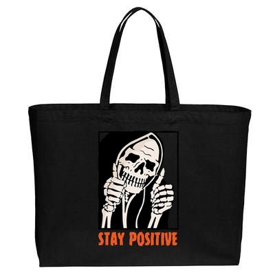 Stay Positive Funny Skeleton Thumbs Up Spooky Halloween Cotton Canvas Jumbo Tote