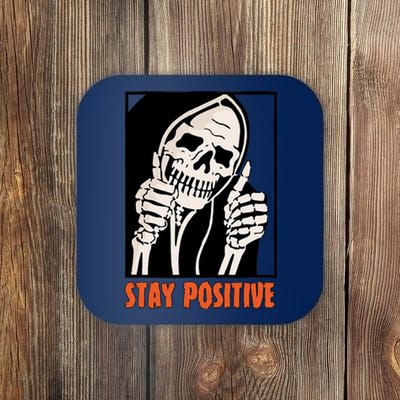 Stay Positive Funny Skeleton Thumbs Up Spooky Halloween Coaster