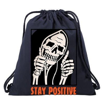 Stay Positive Funny Skeleton Thumbs Up Spooky Halloween Drawstring Bag