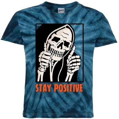 Stay Positive Funny Skeleton Thumbs Up Spooky Halloween Kids Tie-Dye T-Shirt