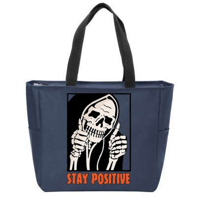 Stay Positive Funny Skeleton Thumbs Up Spooky Halloween Zip Tote Bag