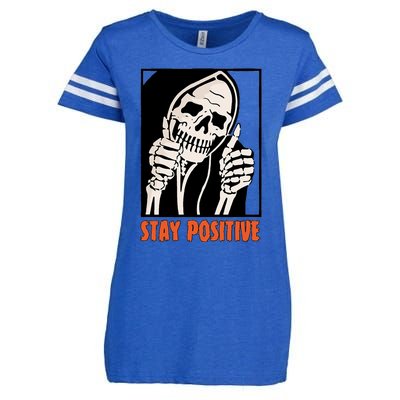 Stay Positive Funny Skeleton Thumbs Up Spooky Halloween Enza Ladies Jersey Football T-Shirt