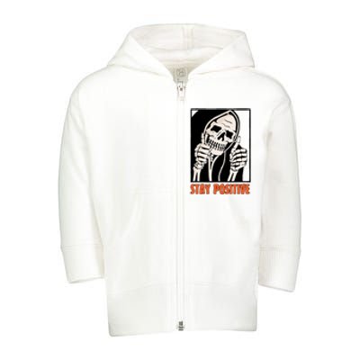 Stay Positive Funny Skeleton Thumbs Up Spooky Halloween Toddler Zip Fleece Hoodie