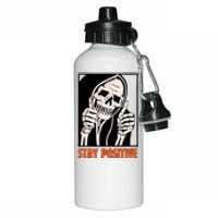 Stay Positive Funny Skeleton Thumbs Up Spooky Halloween Aluminum Water Bottle