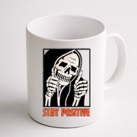 Stay Positive Funny Skeleton Thumbs Up Spooky Halloween Coffee Mug