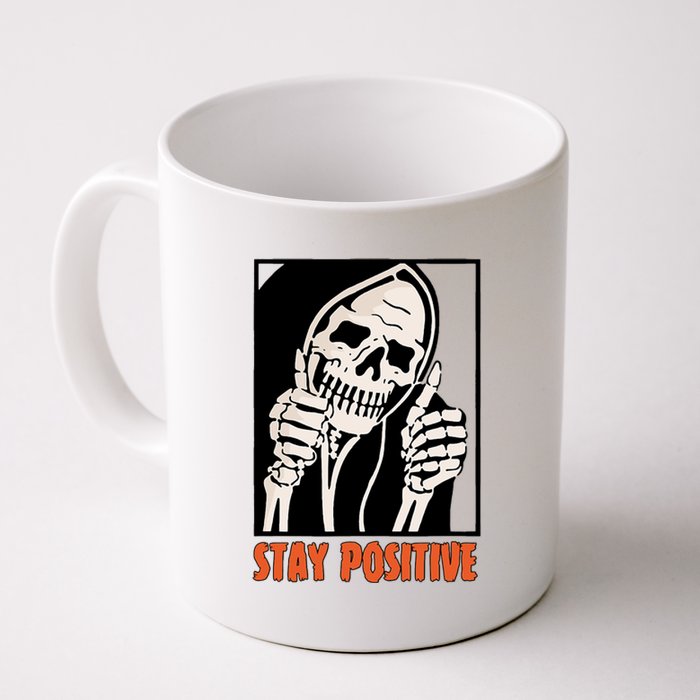 Stay Positive Funny Skeleton Thumbs Up Spooky Halloween Coffee Mug