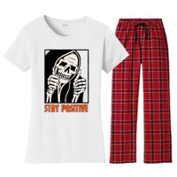 Stay Positive Funny Skeleton Thumbs Up Spooky Halloween Women's Flannel Pajama Set