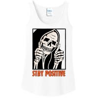 Stay Positive Funny Skeleton Thumbs Up Spooky Halloween Ladies Essential Tank