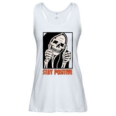 Stay Positive Funny Skeleton Thumbs Up Spooky Halloween Ladies Essential Flowy Tank