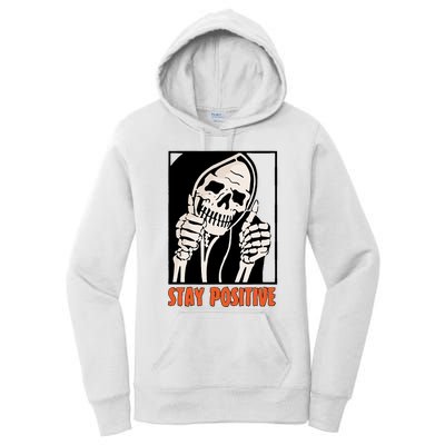 Stay Positive Funny Skeleton Thumbs Up Spooky Halloween Women's Pullover Hoodie