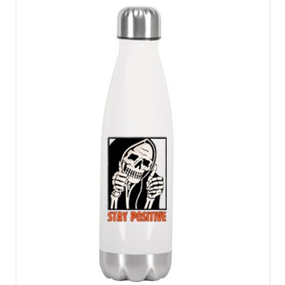 Stay Positive Funny Skeleton Thumbs Up Spooky Halloween Stainless Steel Insulated Water Bottle