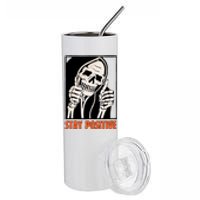 Stay Positive Funny Skeleton Thumbs Up Spooky Halloween Stainless Steel Tumbler