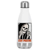 Stay Positive Funny Skeleton Thumbs Up Spooky Halloween Stainless Steel Insulated Water Bottle