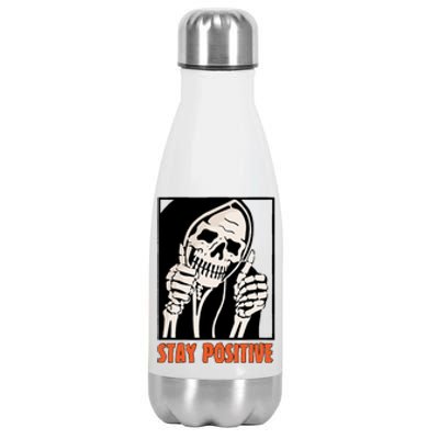 Stay Positive Funny Skeleton Thumbs Up Spooky Halloween Stainless Steel Insulated Water Bottle