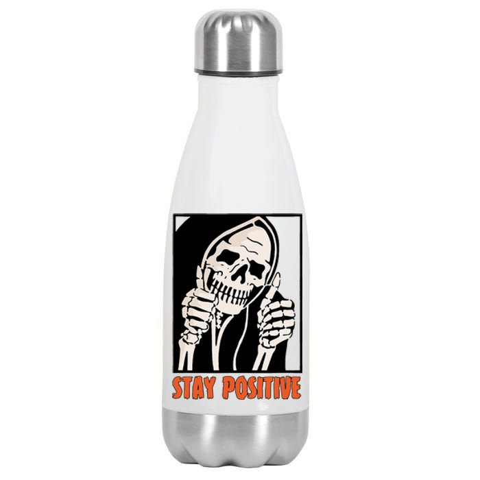 Stay Positive Funny Skeleton Thumbs Up Spooky Halloween Stainless Steel Insulated Water Bottle