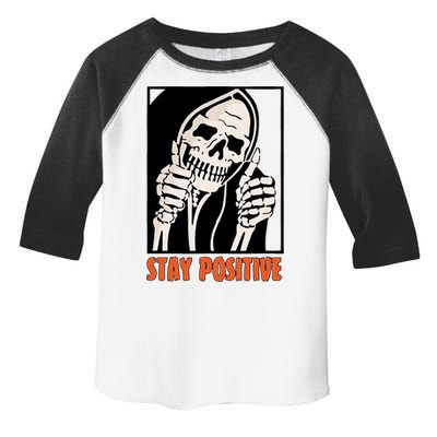 Stay Positive Funny Skeleton Thumbs Up Spooky Halloween Toddler Fine Jersey T-Shirt