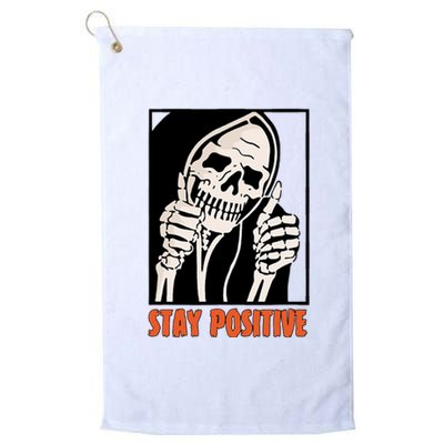 Stay Positive Funny Skeleton Thumbs Up Spooky Halloween Platinum Collection Golf Towel