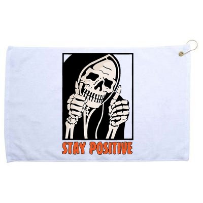 Stay Positive Funny Skeleton Thumbs Up Spooky Halloween Grommeted Golf Towel