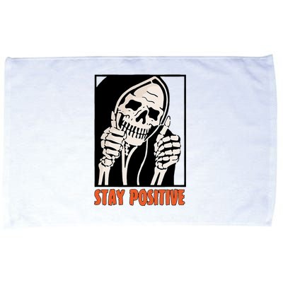 Stay Positive Funny Skeleton Thumbs Up Spooky Halloween Microfiber Hand Towel