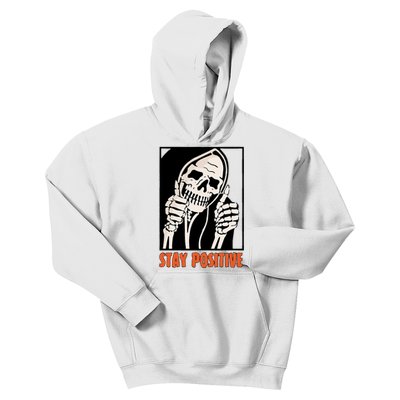 Stay Positive Funny Skeleton Thumbs Up Spooky Halloween Kids Hoodie