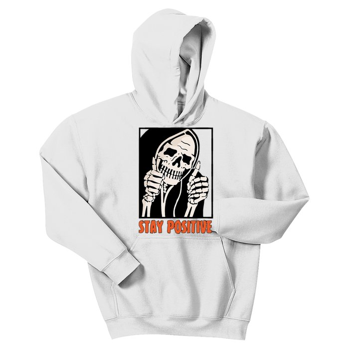 Stay Positive Funny Skeleton Thumbs Up Spooky Halloween Kids Hoodie