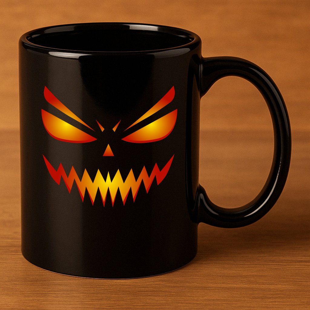 Spooky Pumpkin Face Halloween 11oz C Handle Ceramic Mug