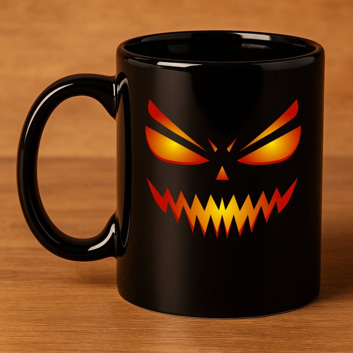 Spooky Pumpkin Face Halloween 11oz C Handle Ceramic Mug