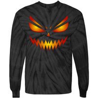 Spooky Pumpkin Face Halloween Tie-Dye Long Sleeve Shirt