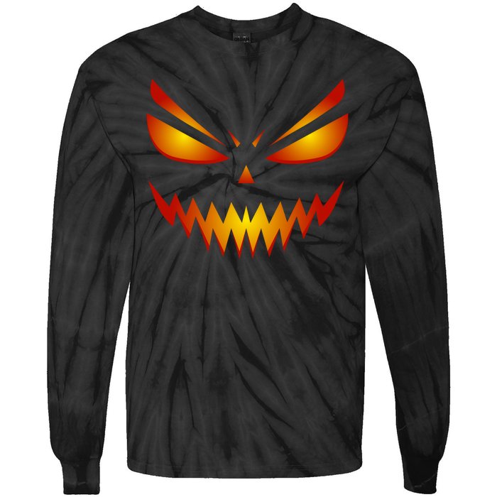 Spooky Pumpkin Face Halloween Tie-Dye Long Sleeve Shirt