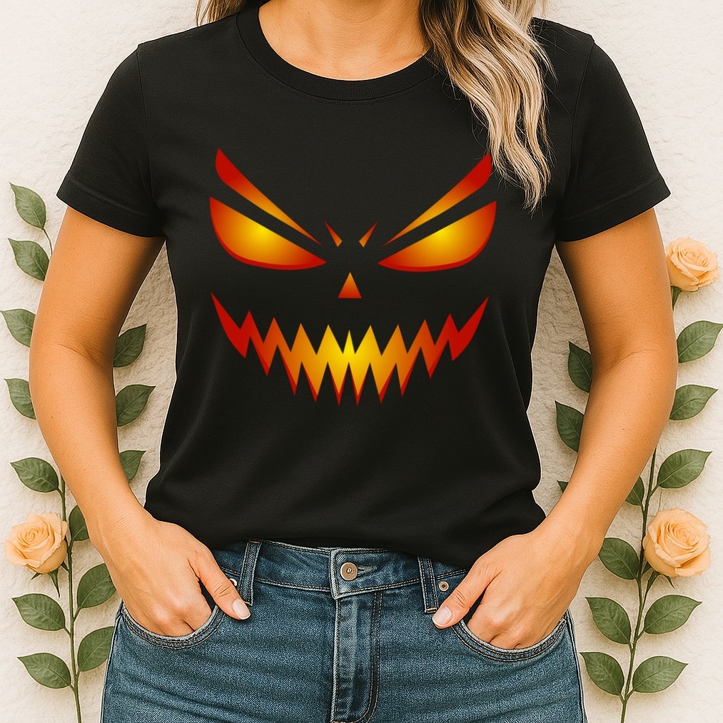 Spooky Pumpkin Face Halloween Womens T-Shirt