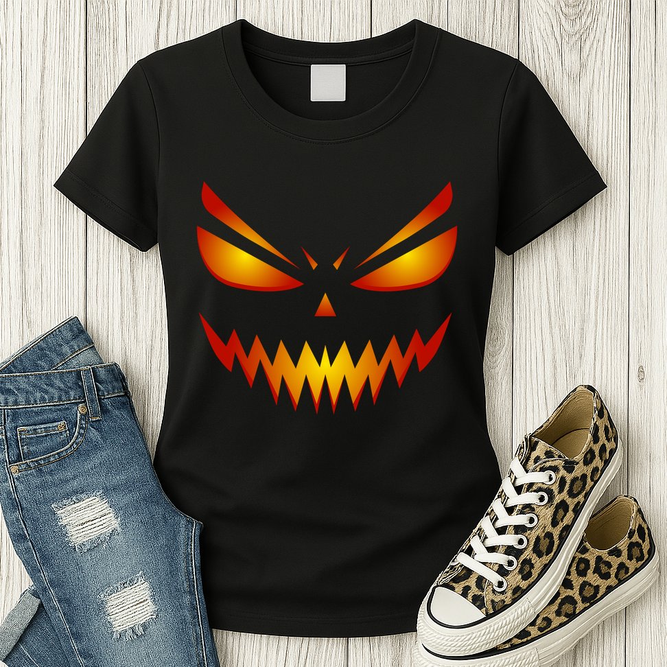 Spooky Pumpkin Face Halloween Womens T-Shirt