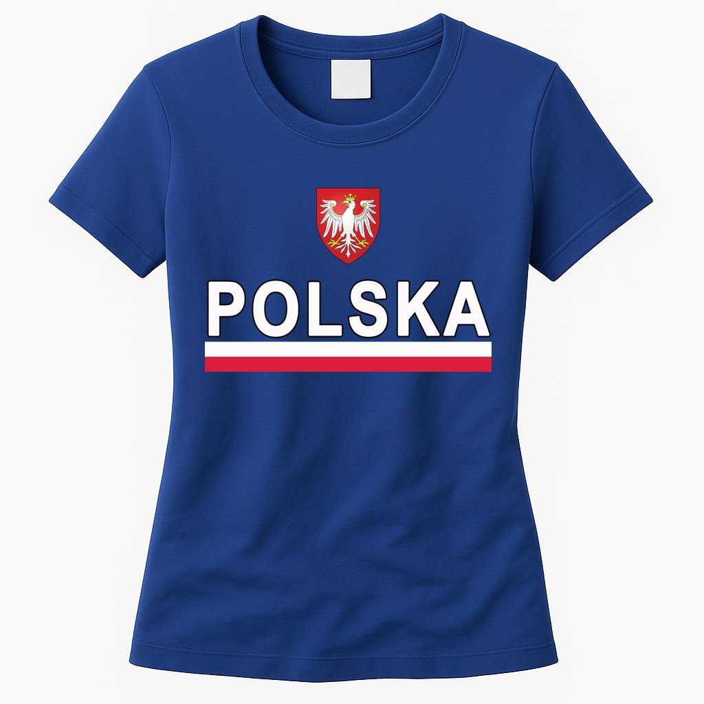 Sporty Polska Flag And Emblem Polish Coat Of Arms Gift Womens T-Shirt
