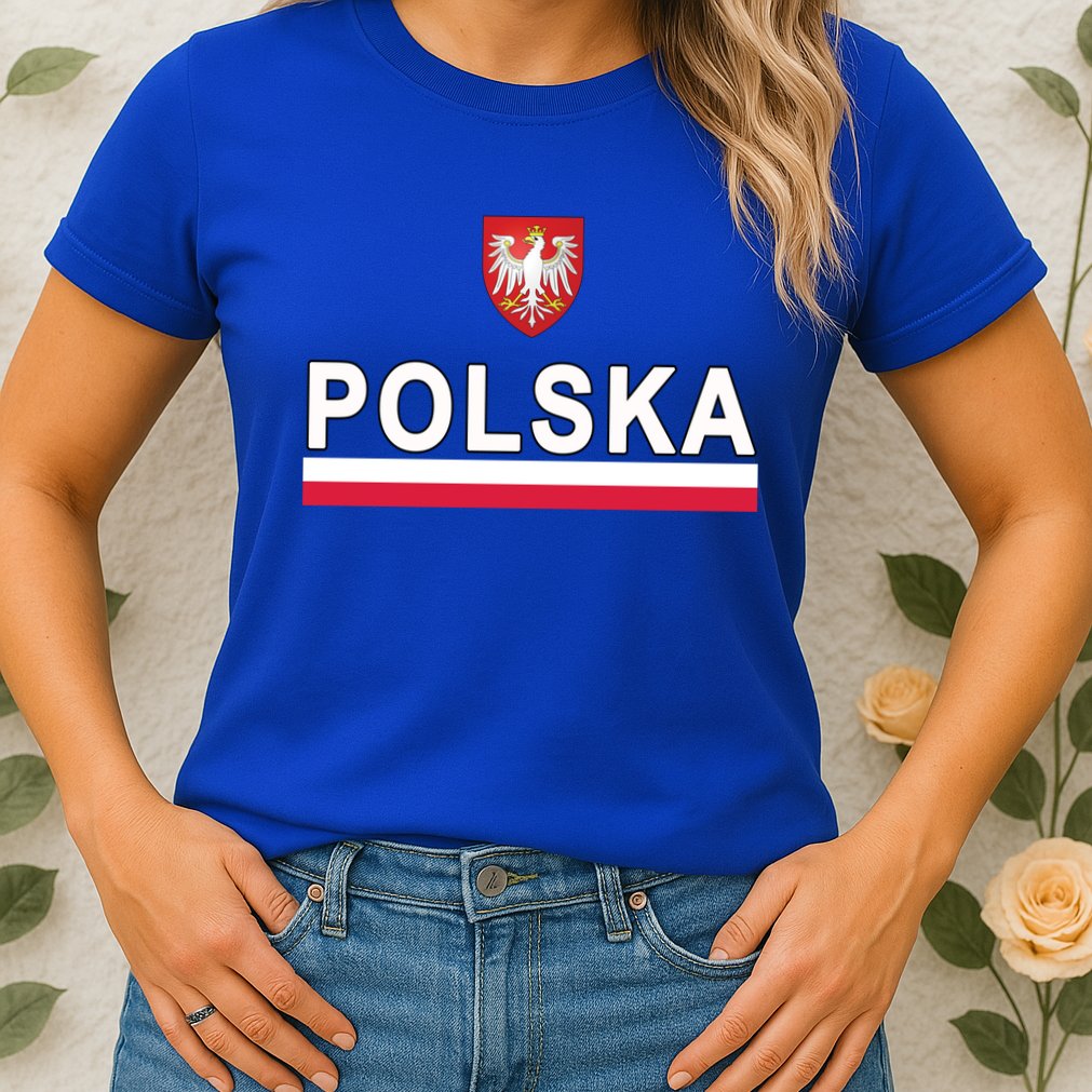 Sporty Polska Flag And Emblem Polish Coat Of Arms Gift Womens T-Shirt
