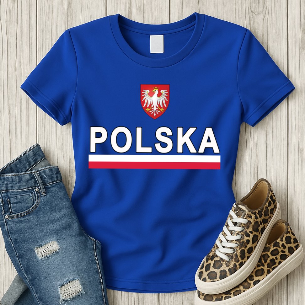 Sporty Polska Flag And Emblem Polish Coat Of Arms Gift Womens T-Shirt