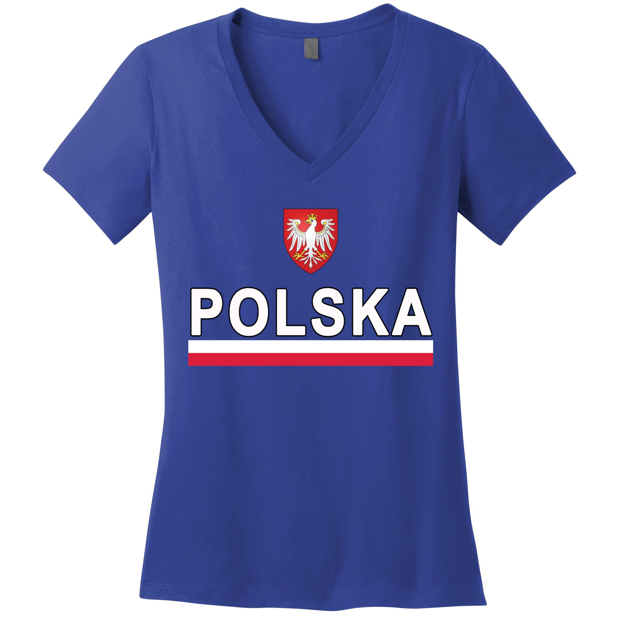 Sporty Polska Flag And Emblem Polish Coat Of Arms Gift Women's V-Neck T-Shirt