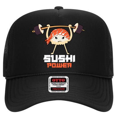 Sushi Power Funny Gym Vegetarian Muscle Powerlifting High Crown Mesh Back Trucker Hat