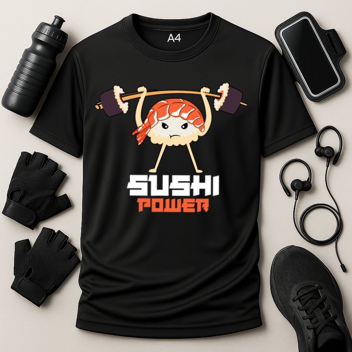 Sushi Power Funny Gym Vegetarian Muscle Powerlifting Cooling Performance Crew T-Shirt