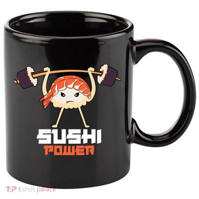Sushi Power Funny Gym Vegetarian Muscle Powerlifting 11oz C Handle Ceramic Mug