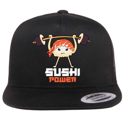 Sushi Power Funny Gym Vegetarian Muscle Powerlifting Flat Bill Trucker Hat