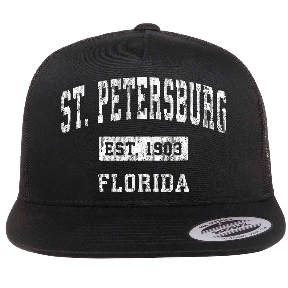 St. Petersburg Florida Fl Vintage Established Sports Flat Bill Trucker Hat