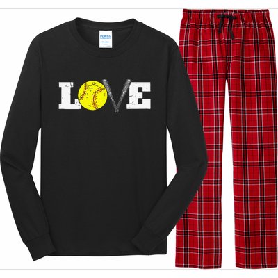 Softball Player Funny  Softball Love Long Sleeve Pajama Set