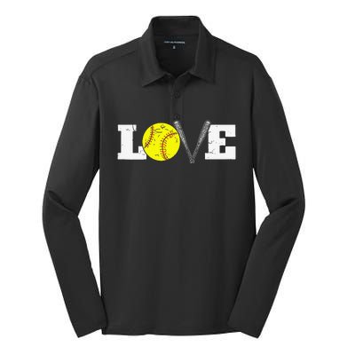 Softball Player Funny  Softball Love Silk Touch Performance Long Sleeve Polo