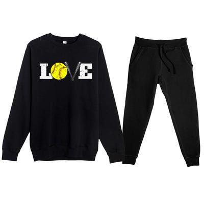 Softball Player Funny  Softball Love Premium Crewneck Sweatsuit Set