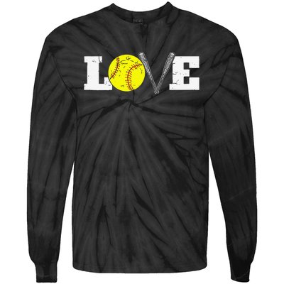 Softball Player Funny  Softball Love Tie-Dye Long Sleeve Shirt