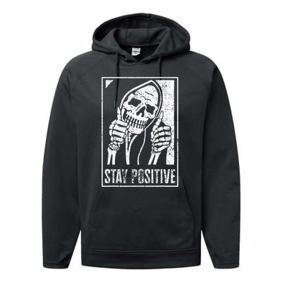 Stay Positive Funny Skeleton Be Positive Skull Halloween Performance Fleece Hoodie